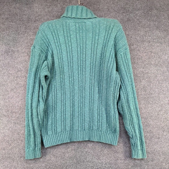 L.L. Bean Women's Pullover Ribbed Turtleneck Sweater Green Medium Cotton Vintage - Picture 6 of 12
